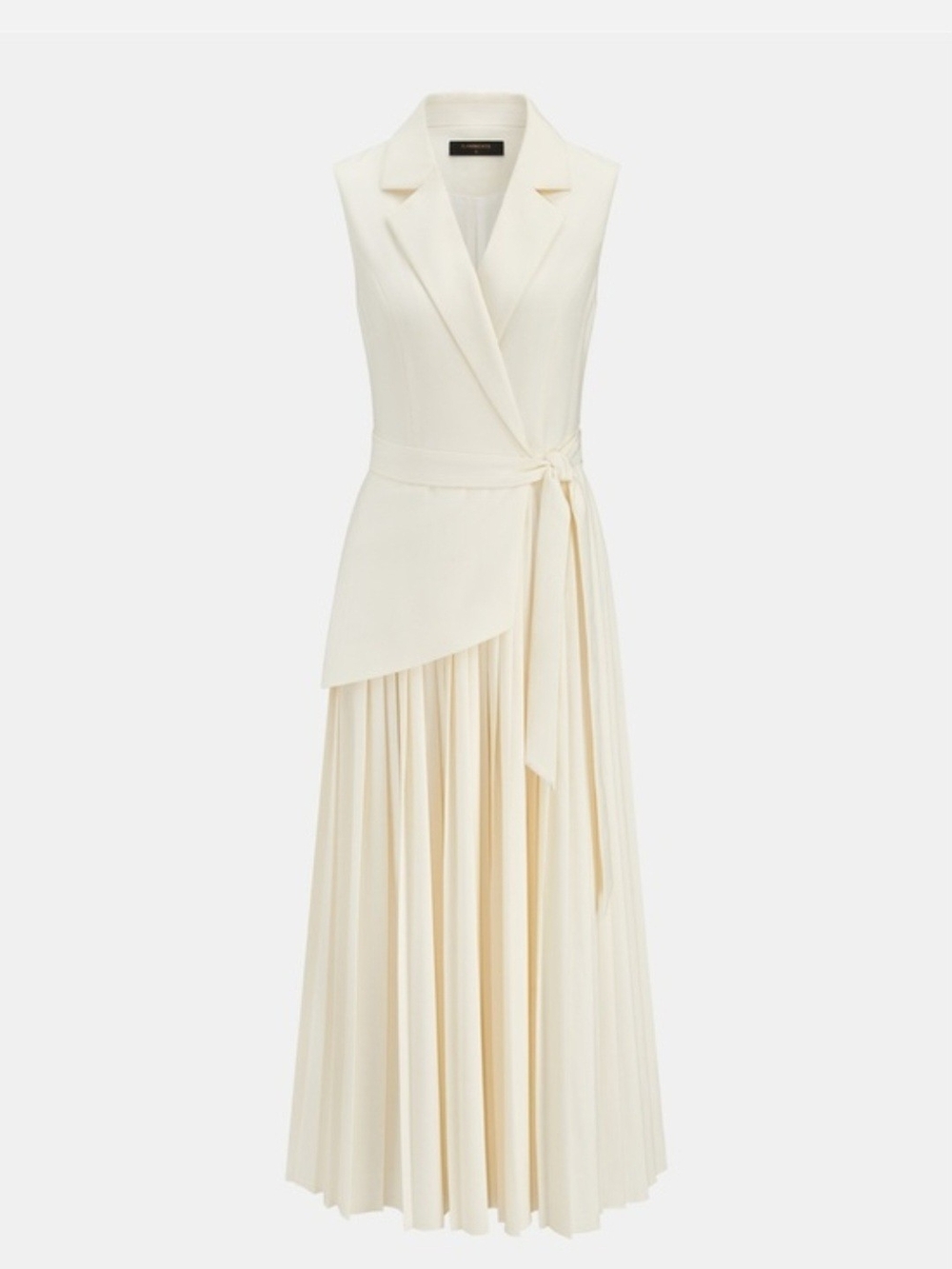 Sleeveless Cream Wrap Pleated Midi Dress - Picture 2 of 4